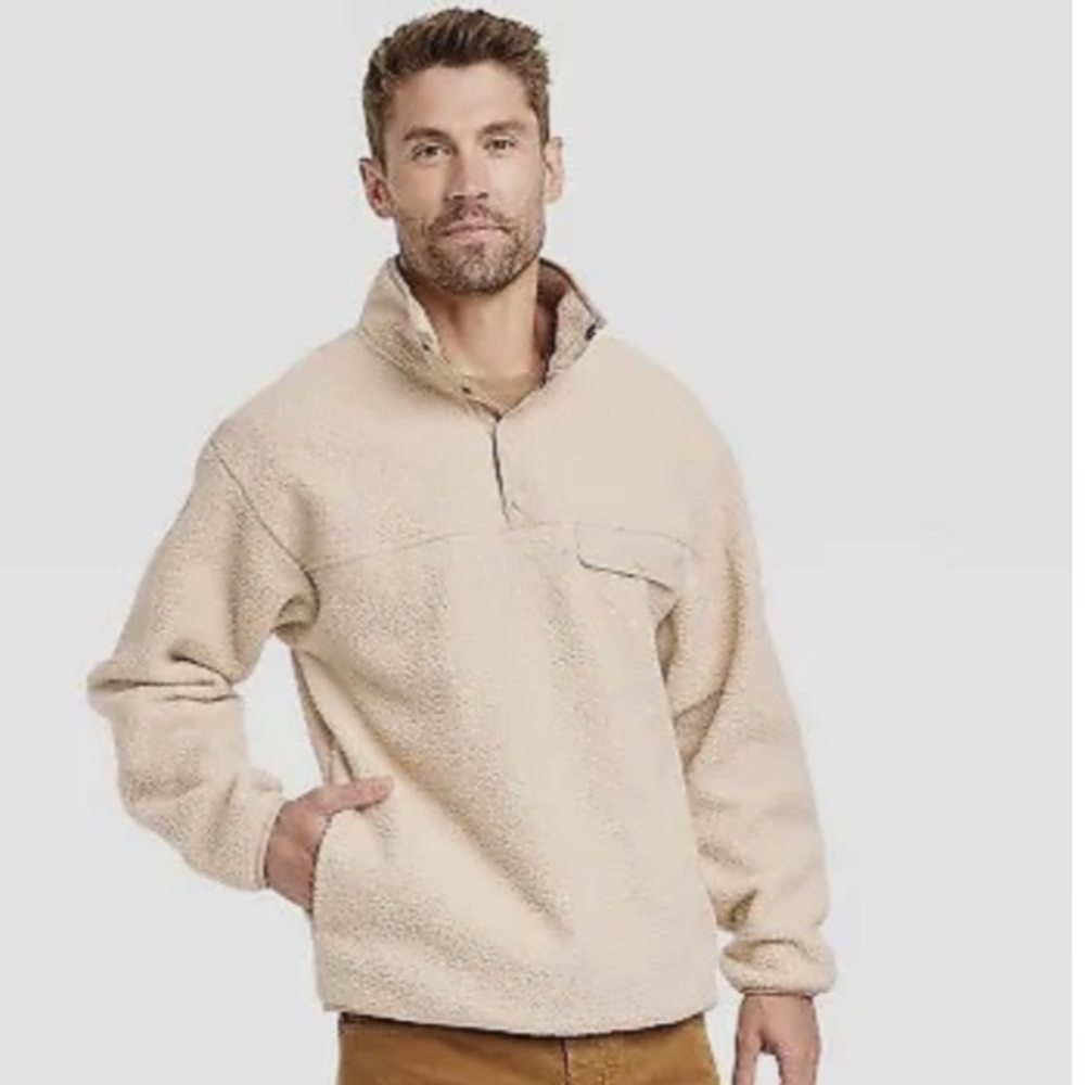 Good Fellow Men's Cream fuzzy fleece Performance Jacket size XXL new